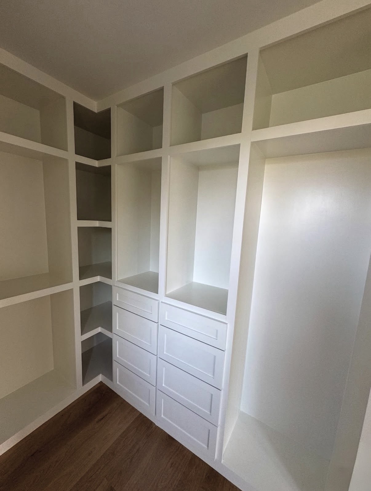 Built-in shelving with custom drawers