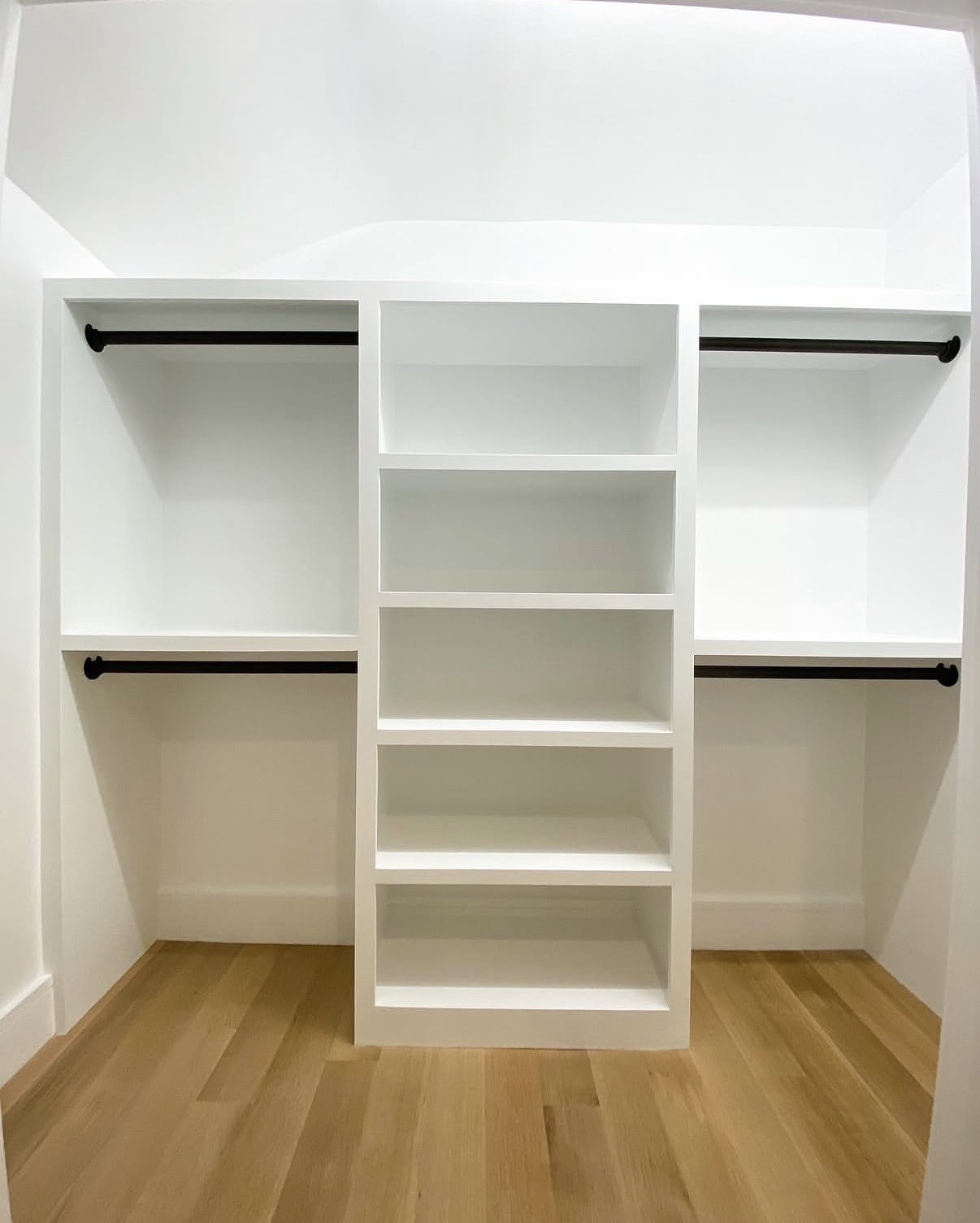 Custom closet organizer with hanging rods